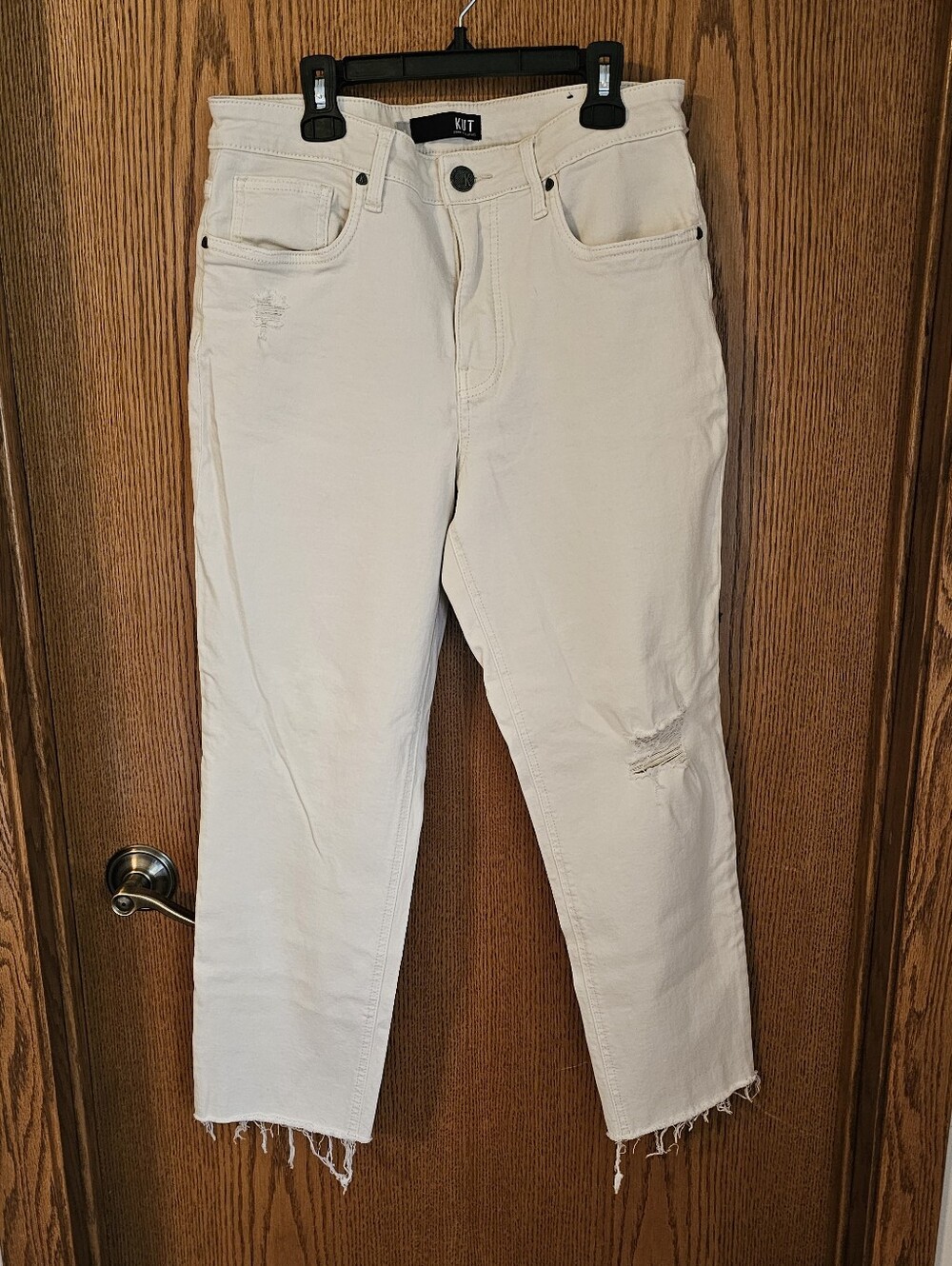 Kut from the Kloth Off-White Distressed Ankle Crop Jeans